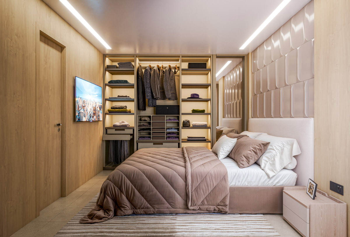 Suíte Master de luxo do Mar Del Plata com closet generoso e conforto absoluto.