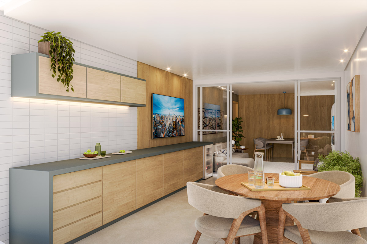 Varanda Gourmet do Mar Del Plata com vista definitiva para o mar da Bacutia.